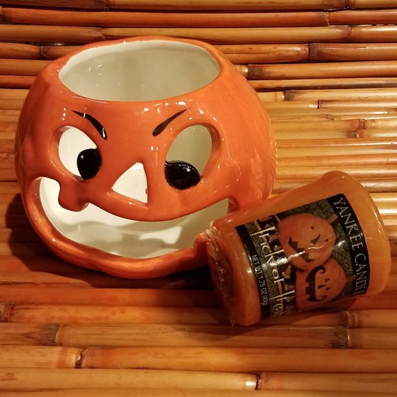 Ceramic Jack-O-Lantern Candle Holder - Picture 1 of 5